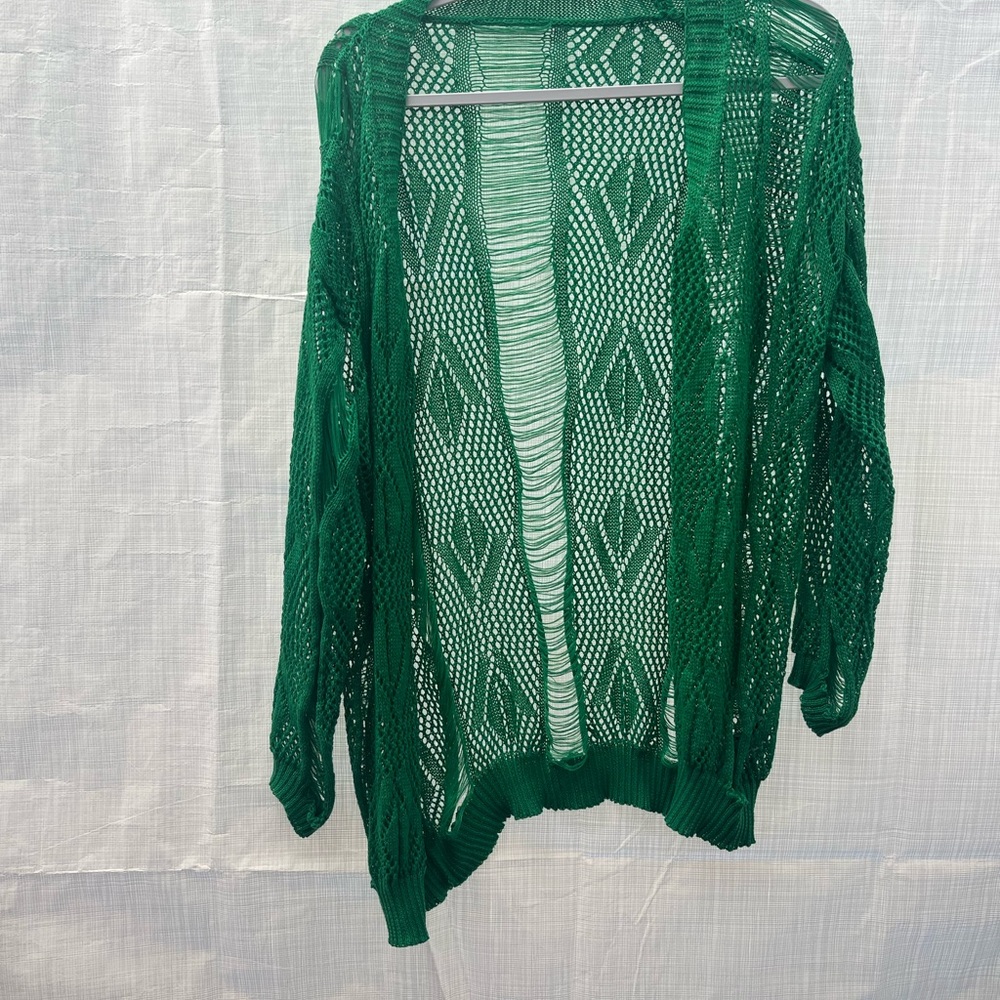 Green Open-Knit Women's Sweater